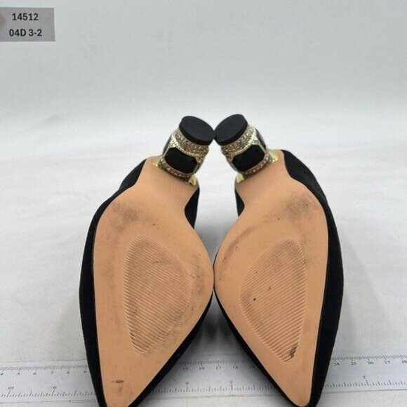 FSJ Black Suede Crystal Pumps Slip on Wedding Shoes - Picture 7 of 8